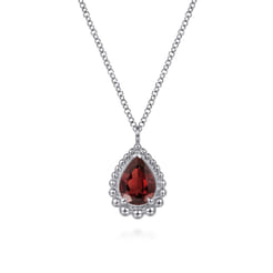 925 Sterling Silver Faceted Garnet Teardrop Bujukan Necklace