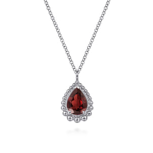 925 Sterling Silver Faceted Garnet Teardrop Bujukan Necklace
