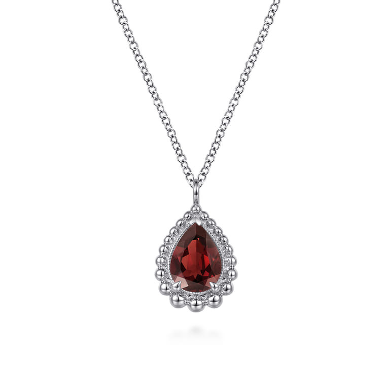 925 Sterling Silver Faceted Garnet Teardrop Bujukan Necklace - Shot 1