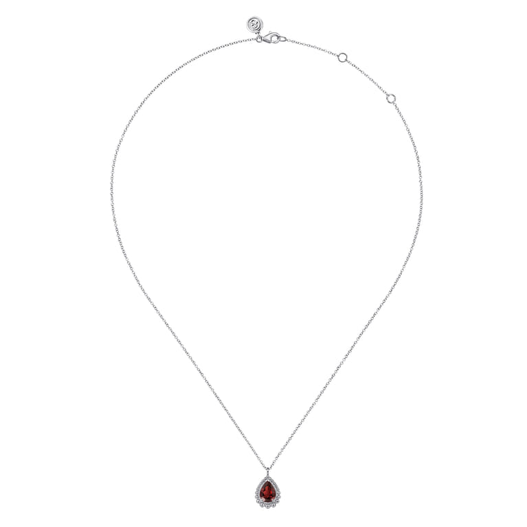 925 Sterling Silver Faceted Garnet Teardrop Bujukan Necklace - Shot 2