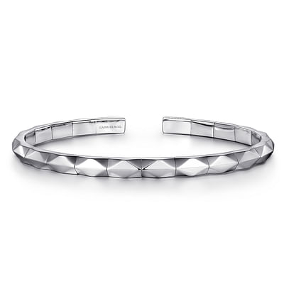 925 Sterling Silver Faceted Open Cuff Bracelet