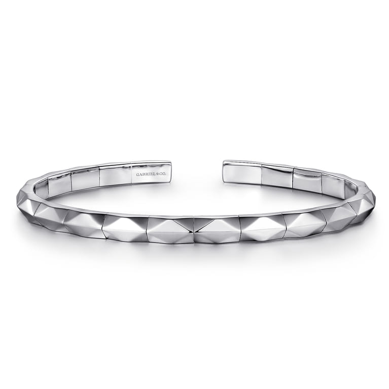 925 Sterling Silver Faceted Open Cuff Bracelet - Shot 1