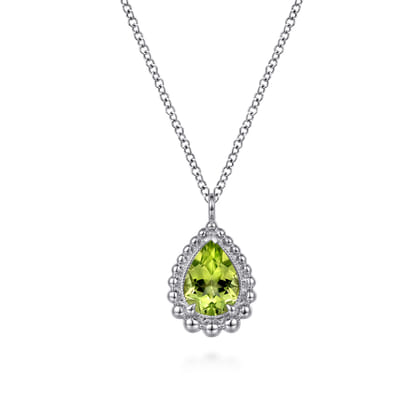 925 Sterling Silver Faceted Peridot Teardrop Bujukan Necklace