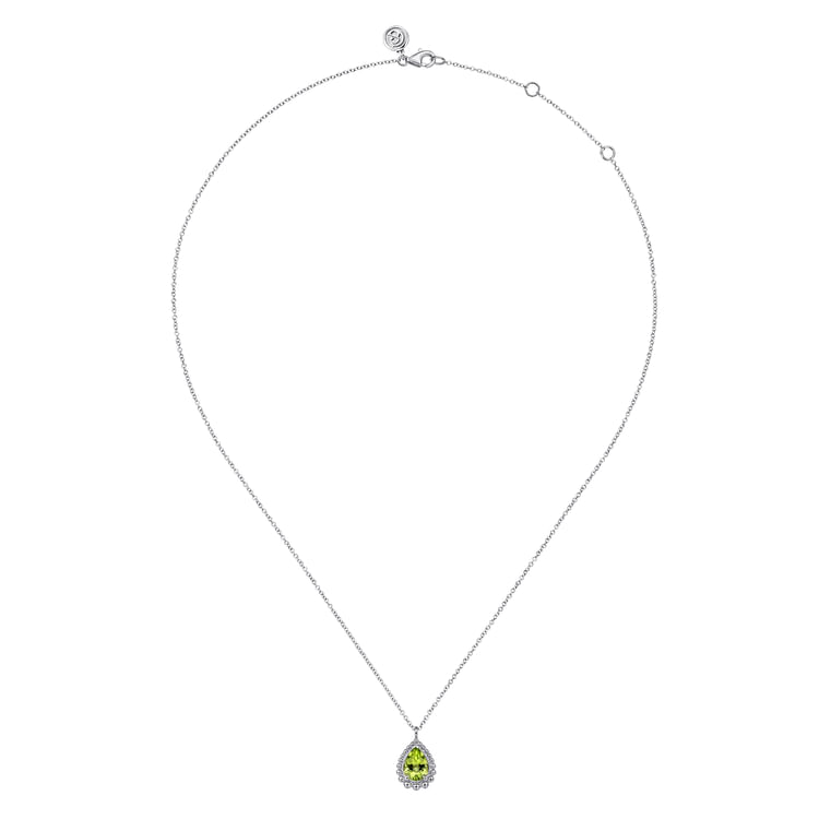 925 Sterling Silver Faceted Peridot Teardrop Bujukan Necklace