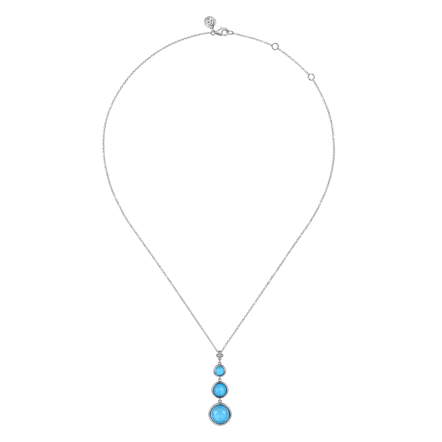 925 Sterling Silver Faceted Rock Crystal And Turquoise Drop Necklace - Shot 2