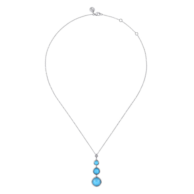 925 Sterling Silver Faceted Rock Crystal And Turquoise Drop Necklace - Shot 2