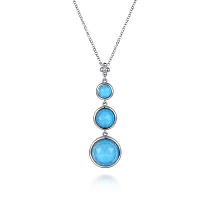 925 Sterling Silver Faceted Rock Crystal and Turquoise Drop Necklace