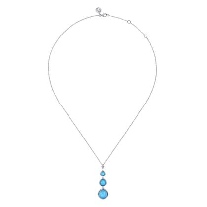 925 Sterling Silver Faceted Rock Crystal and Turquoise Drop Necklace