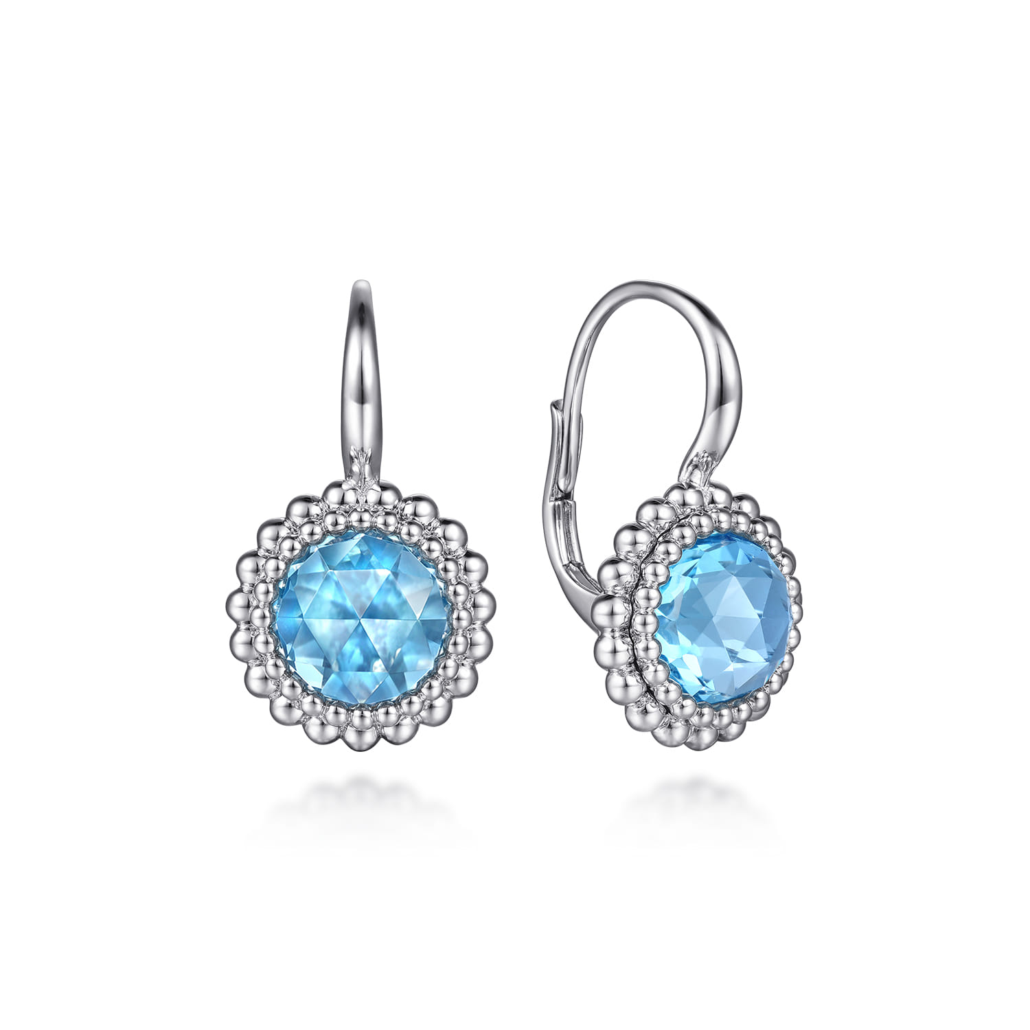 925 Sterling Silver Faceted Swiss Blue Topaz Bujukan Earrings - Shot 1