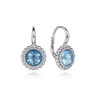 925 Sterling Silver Faceted Swiss Blue Topaz Bujukan Earrings