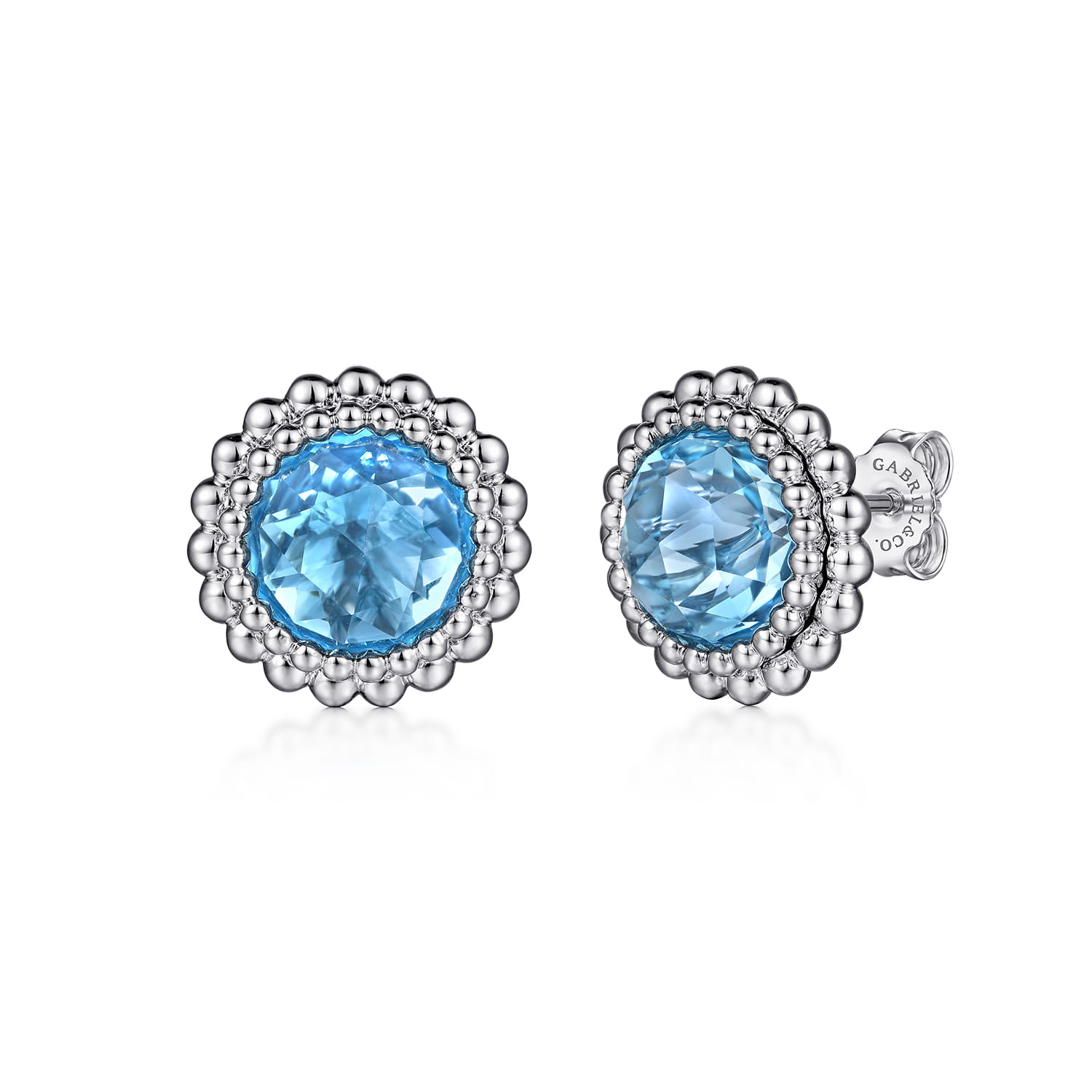 925 Sterling Silver Faceted Swiss Blue Topaz Bujukan Stud Earrings - Shot 1