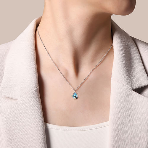 925 Sterling Silver Faceted Swiss Blue Topaz Pear Shape Bujukan  Necklace - Shot 2