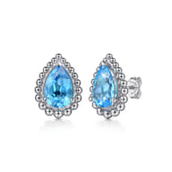 925 Sterling Silver Faceted Swiss Blue Topaz Pear Shape Bujukan Stud Earrings