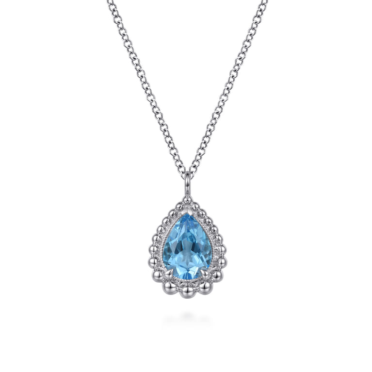 925 Sterling Silver Faceted Swiss Blue Topaz Teardrop Bujukan Necklace - Shot 1