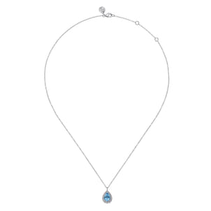 925 Sterling Silver Faceted Swiss Blue Topaz Teardrop Bujukan Necklace