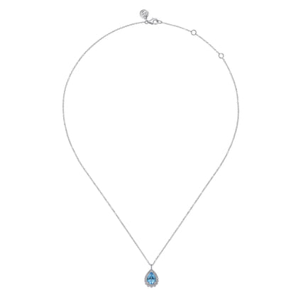 925 Sterling Silver Faceted Swiss Blue Topaz Teardrop Bujukan Necklace