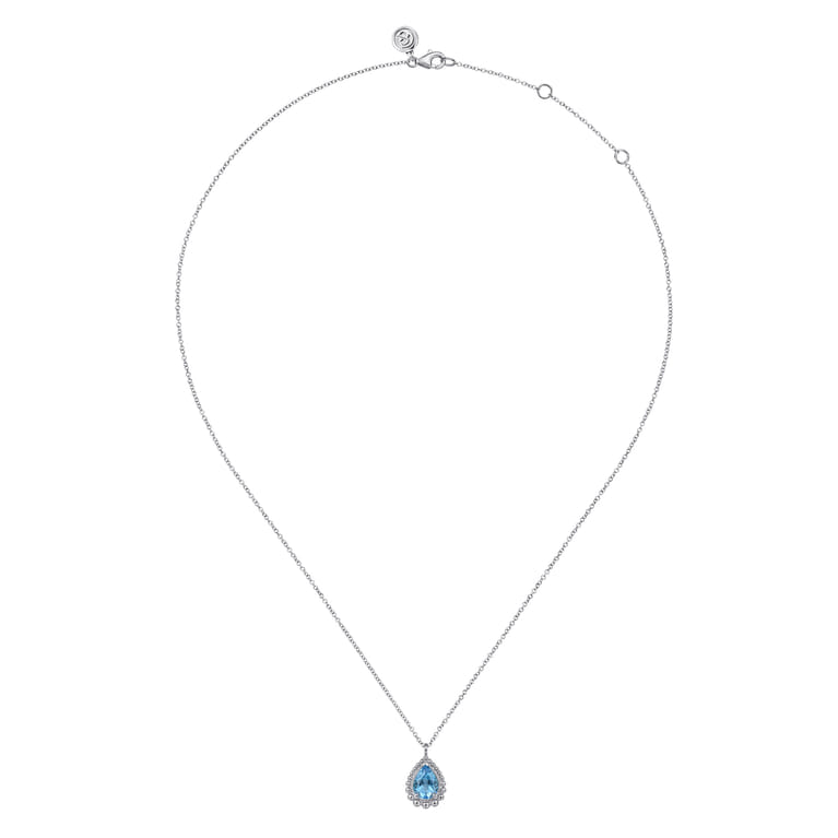 925 Sterling Silver Faceted Swiss Blue Topaz Teardrop Bujukan Necklace - Shot 2