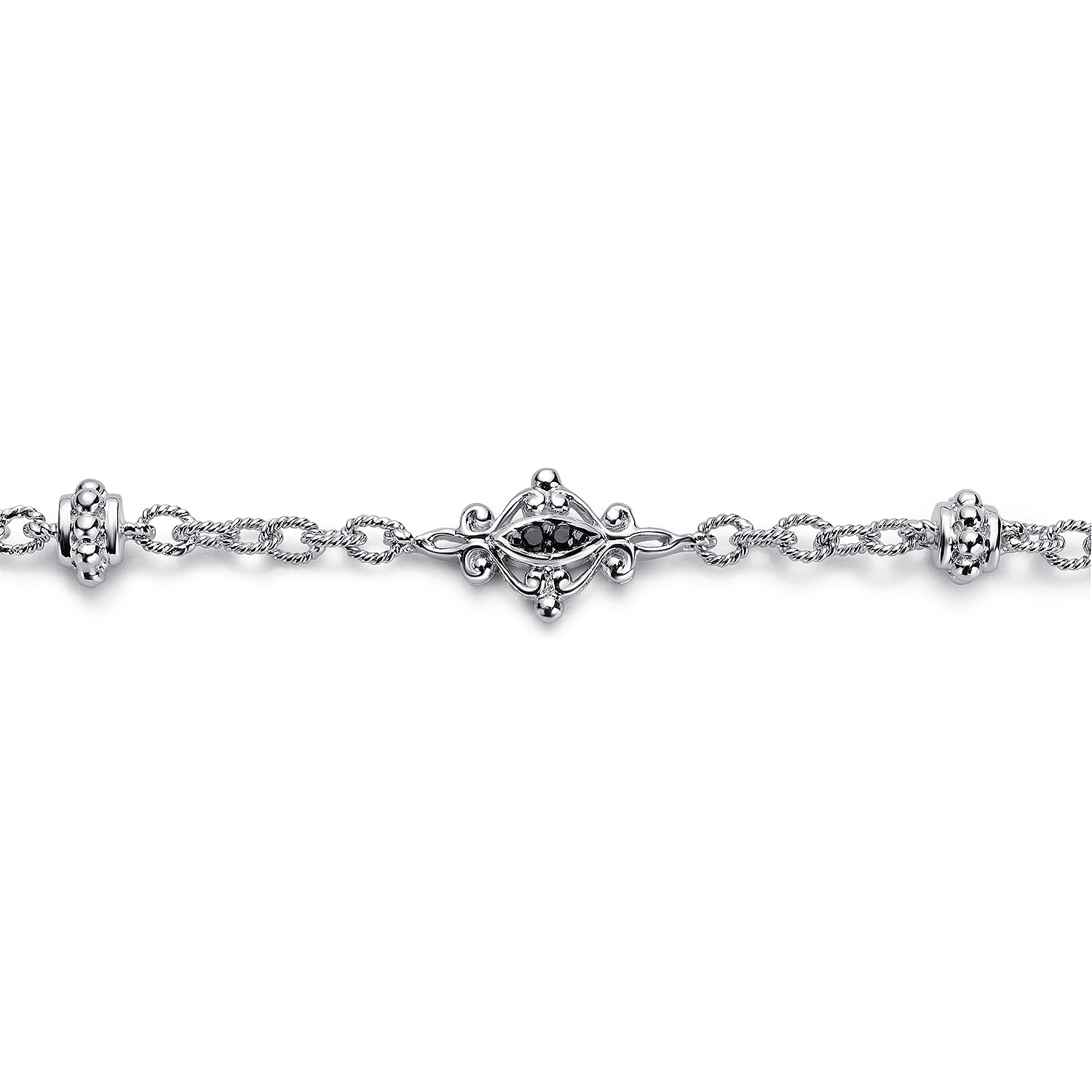 925 Sterling Silver Filigree and Black Spinel Station Bracelet - Shot 2