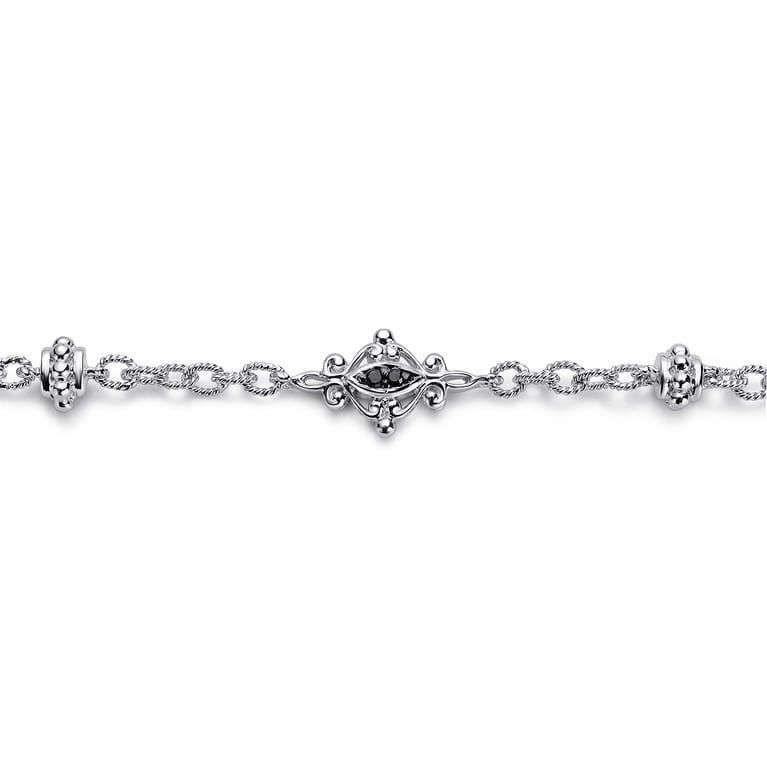 925 Sterling Silver Filigree and Black Spinel Station Bracelet - Shot 2
