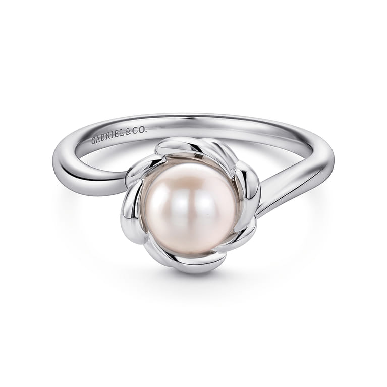 925 Sterling Silver Floral Cultured Pearl Ring - Shot 1