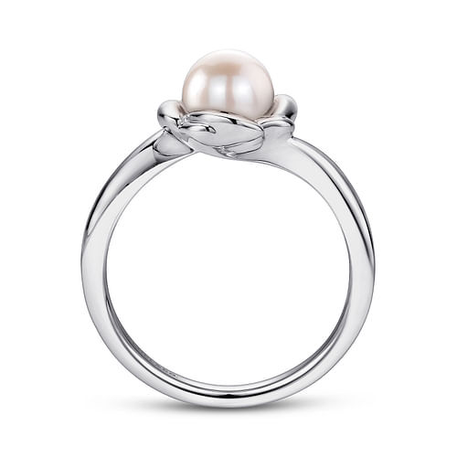 925 Sterling Silver Floral Cultured Pearl Ring - Shot 2