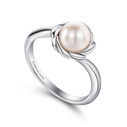 925 Sterling Silver Floral Cultured Pearl Ring