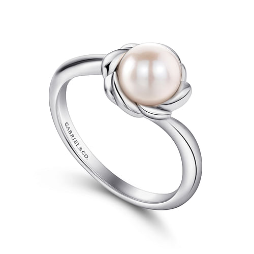 925 Sterling Silver Floral Cultured Pearl Ring - Shot 3
