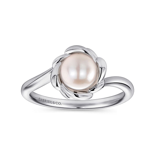 925 Sterling Silver Floral Cultured Pearl Ring - Shot 4