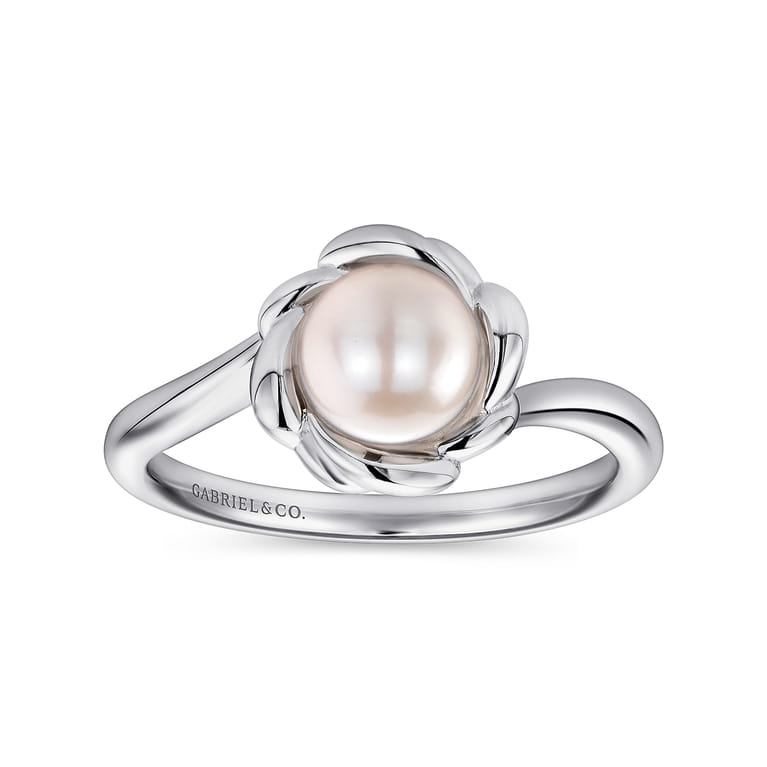 925 Sterling Silver Floral Cultured Pearl Ring - Shot 4