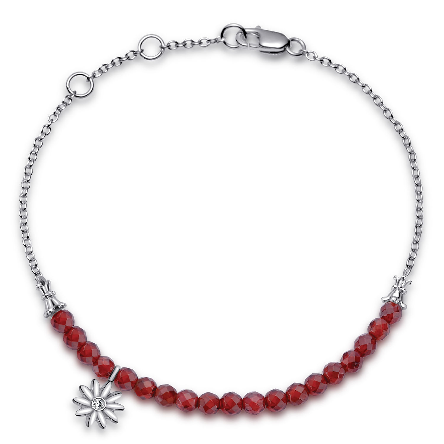 925 Sterling Silver Floral Garnet and Diamond Bracelet