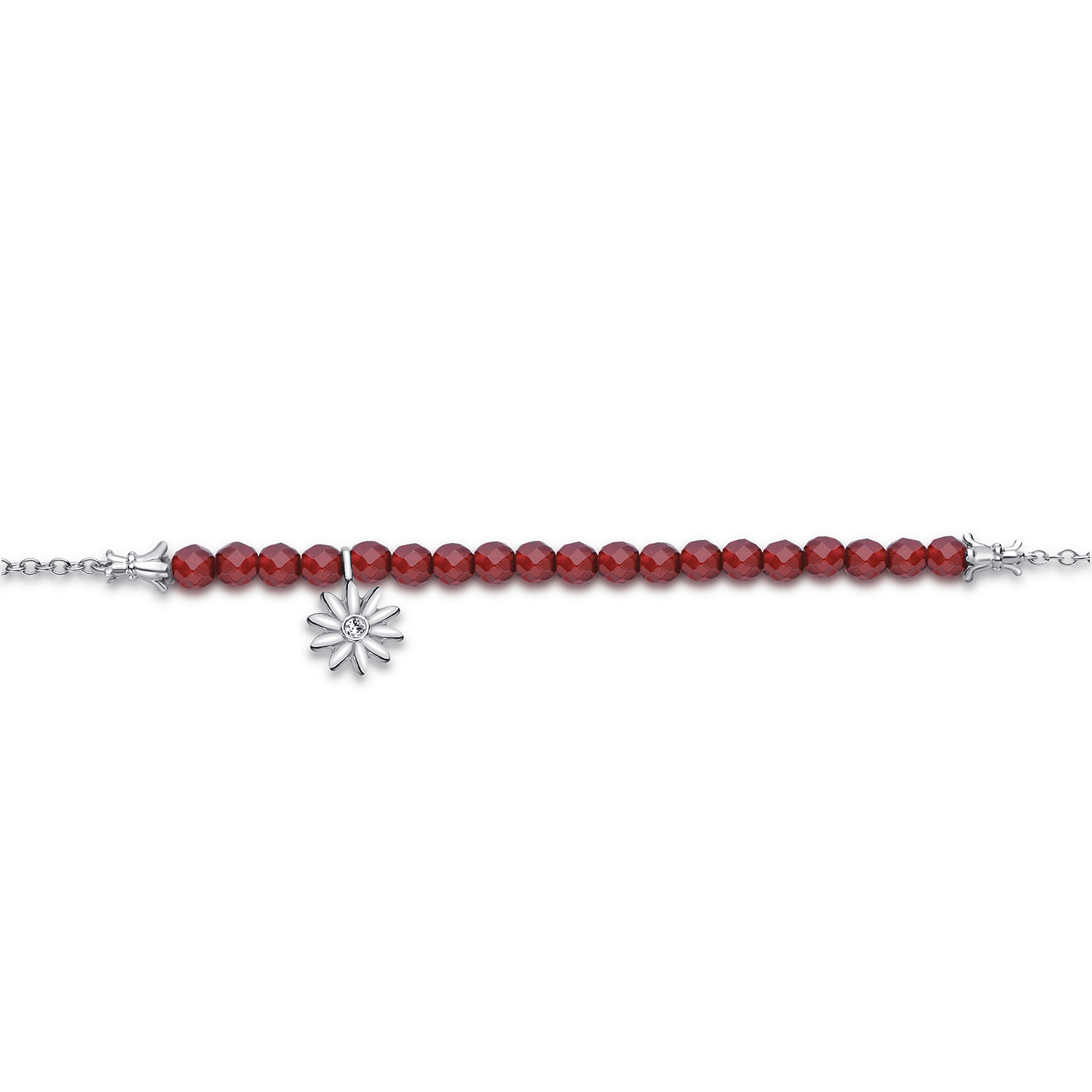 925 Sterling Silver Floral Garnet and Diamond Bracelet