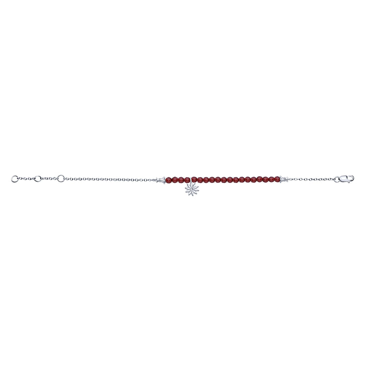 925 Sterling Silver Floral Garnet and Diamond Bracelet