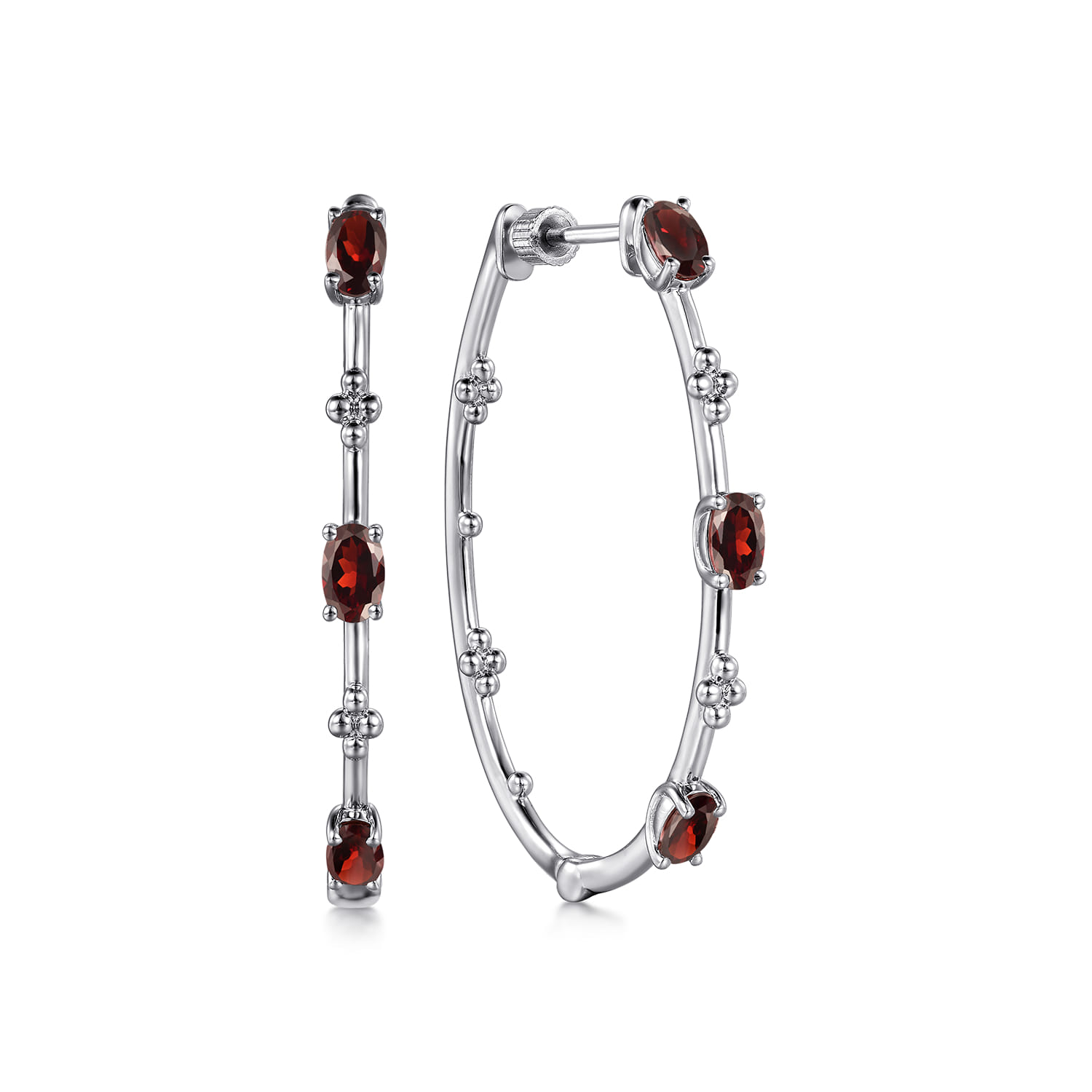 925 Sterling Silver Garnet Bujukan Classic 40mm Hoop Earrings - Shot 1