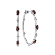 925 Sterling Silver Garnet Bujukan Classic 40mm Hoop Earrings