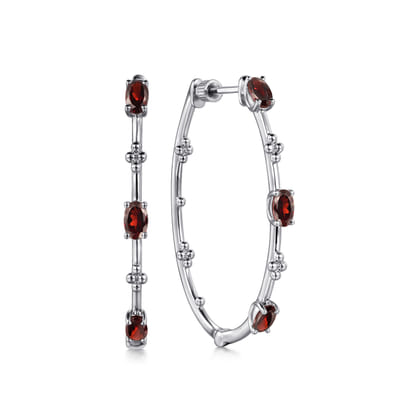 925 Sterling Silver Garnet Bujukan Classic 40mm Hoop Earrings