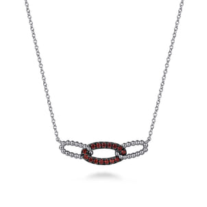 925 Sterling Silver Garnet Bujukan Link Bar Necklace