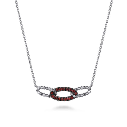 925 Sterling Silver Garnet Bujukan Link Bar Necklace