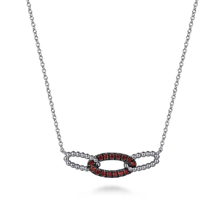 925 Sterling Silver Garnet Bujukan Link Bar Necklace - Shot 1
