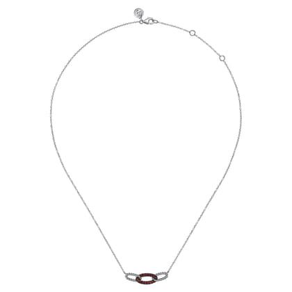 925 Sterling Silver Garnet Bujukan Link Bar Necklace