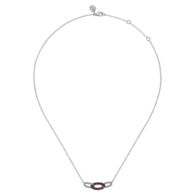 925 Sterling Silver Garnet Bujukan Link Bar Necklace - Shot 2