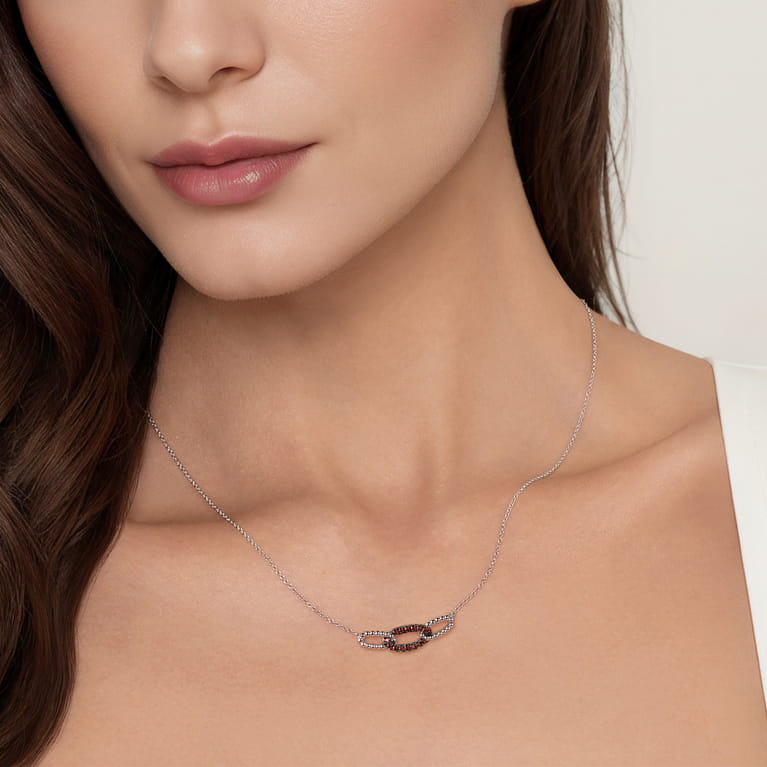925 Sterling Silver Garnet Bujukan Link Bar Necklace - Shot 3
