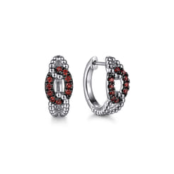 925 Sterling Silver Garnet Bujukan Link Huggie Earrings
