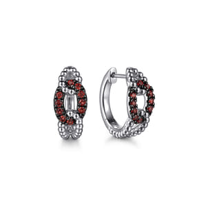 925 Sterling Silver Garnet Bujukan Link Huggie Earrings