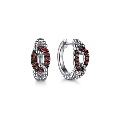 925 Sterling Silver Garnet Bujukan Link Huggie Earrings