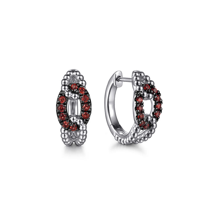 925 Sterling Silver Garnet Bujukan Link Huggie Earrings - Shot 1
