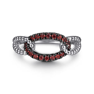 925 Sterling Silver Garnet Bujukan Link Ladies Ring