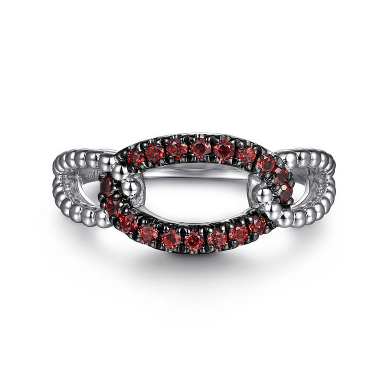 925 Sterling Silver Garnet Bujukan Link Ladies Ring - Shot 1