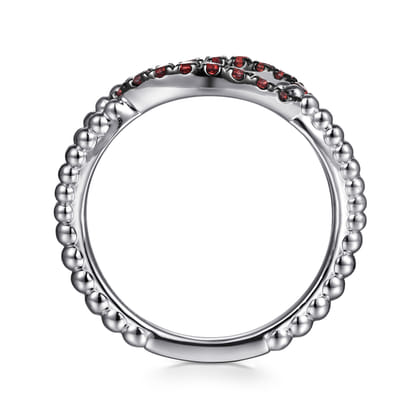 925 Sterling Silver Garnet Bujukan Link Ladies Ring