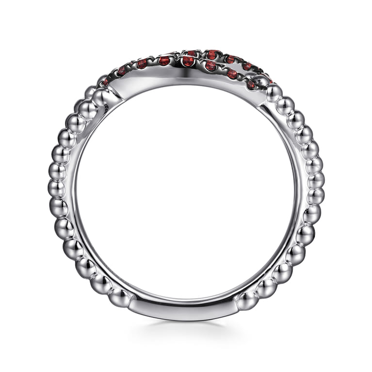 925 Sterling Silver Garnet Bujukan Link Ladies Ring - Shot 2