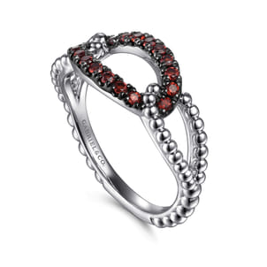 925 Sterling Silver Garnet Bujukan Link Ladies Ring